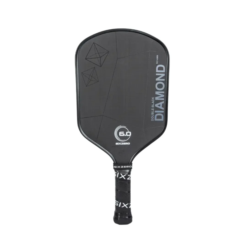 Six Zero Double Black Diamond Control 16MM Pickleball Paddle (Black with White 6.0 Logo)